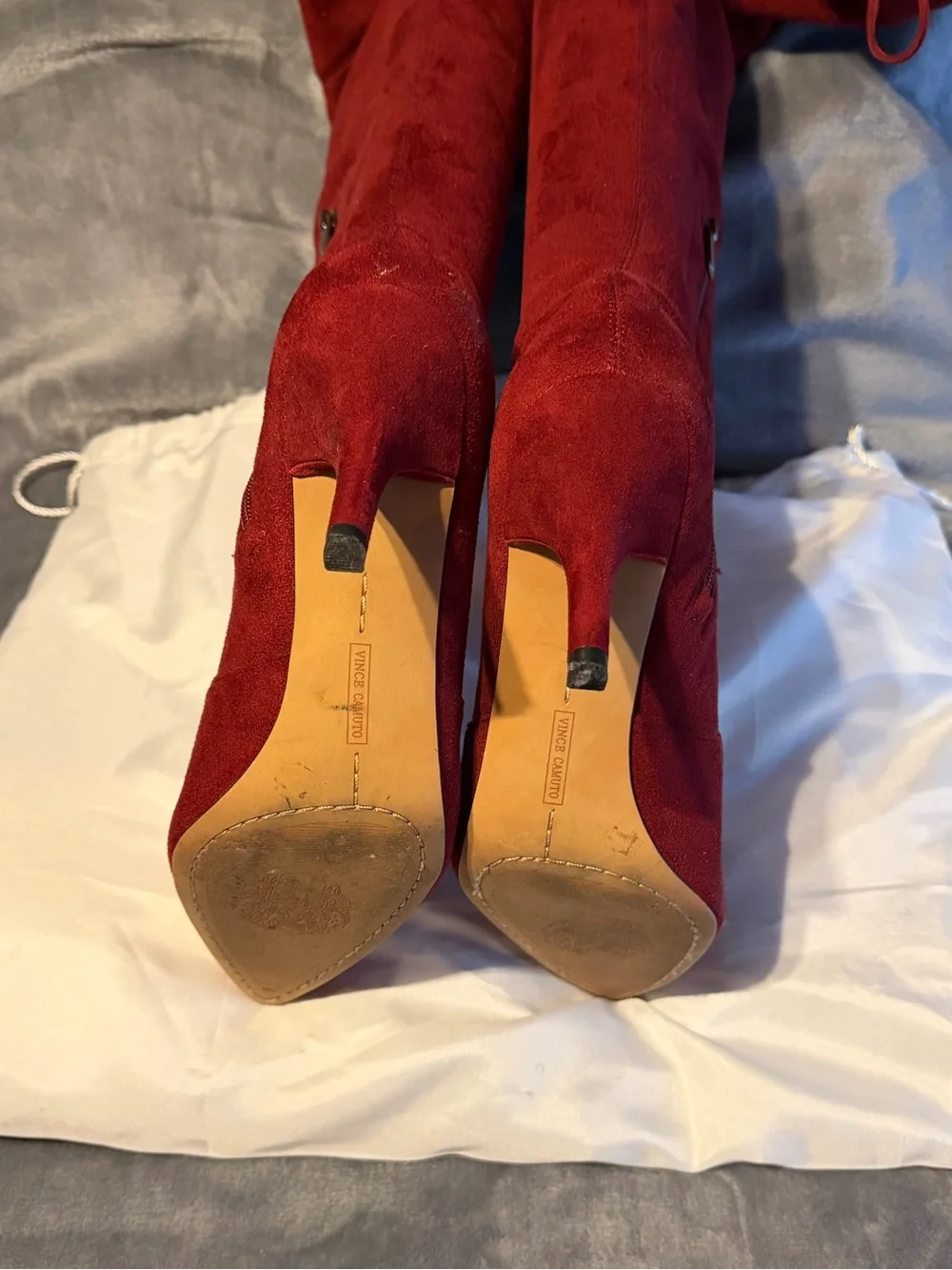 Vince Camuto Red Suede Over-the-Knee Pointed-Toe Stiletto Boots